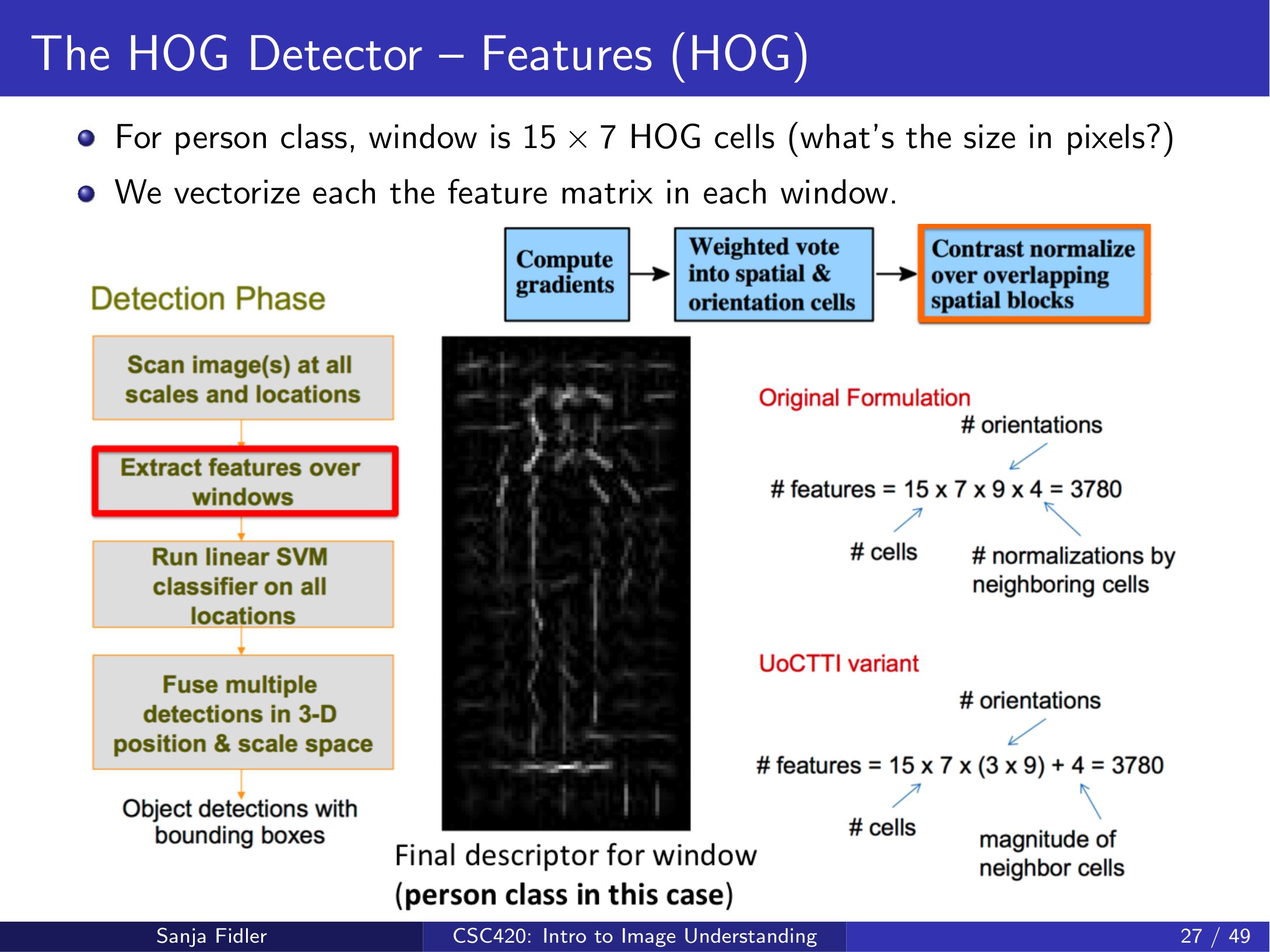 Window size in HOG cells