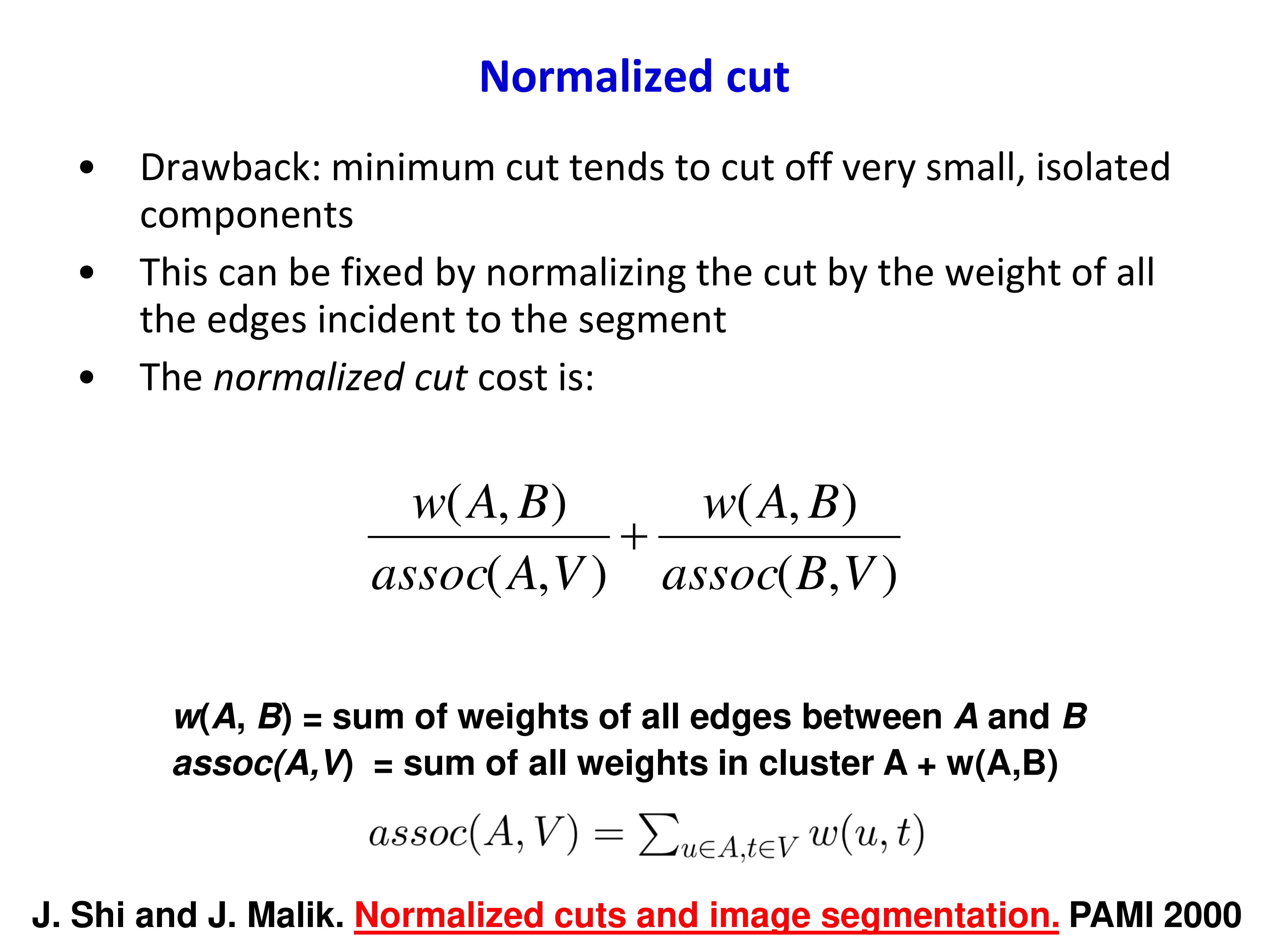 Normalized cut cost