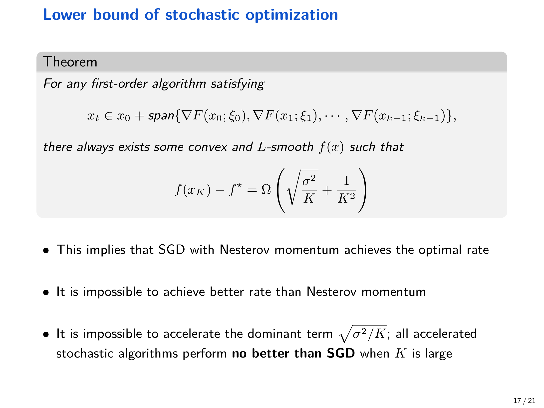 Lower bound: cannot accelerate stochastic term