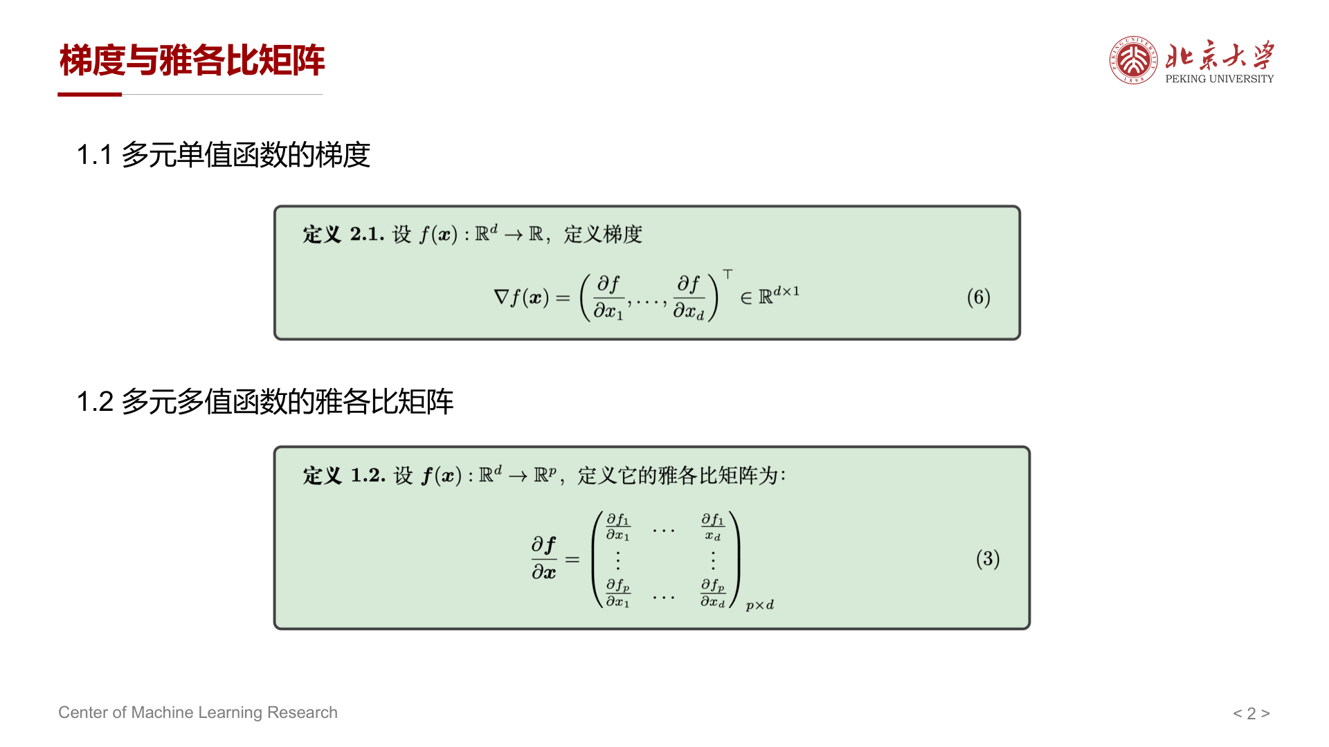 梯度与雅各比矩阵（课件页）