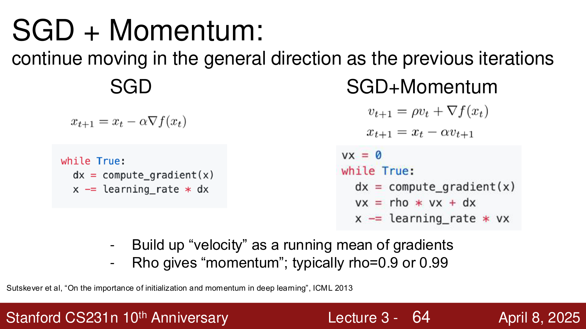 SGD+Momentum 代码与两种等价公式